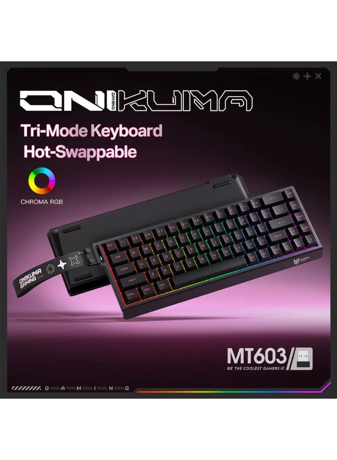 أونيكوما لوحة مفاتيح MT603 الميكانيكية للألعاب، ثلاثية الأوضاع، بإضاءة RGB، مزودة بـ 68 مفتاحًا، تدعم الاتصال اللاسلكي بتردد 2.4 جيجاهرتز، وتقنية بلوتوث، والاتصال السلكي من النوع C، تصميم صغير الحجم، إضاءة خلفية RGB، تصميم سهل الاستخدام  التوصيل والتشغيل - Image 3